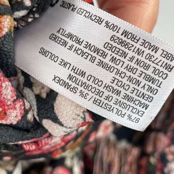 Knox Rose Womens XL Floral Blouse Square Neck Long Sleeve Boho Tassel Tie Shirt - Picture 5 of 11